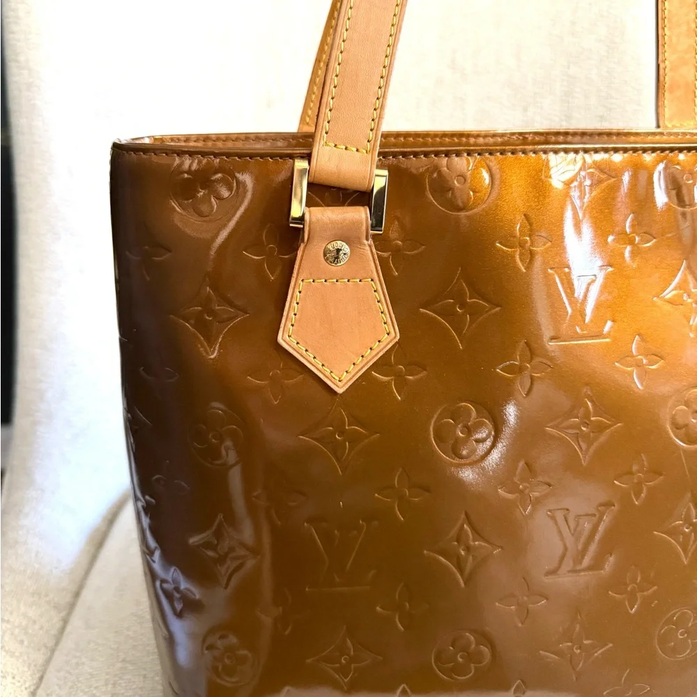 Authentic Louis Vuitton Vernis Houston tote bag bronze gold color small